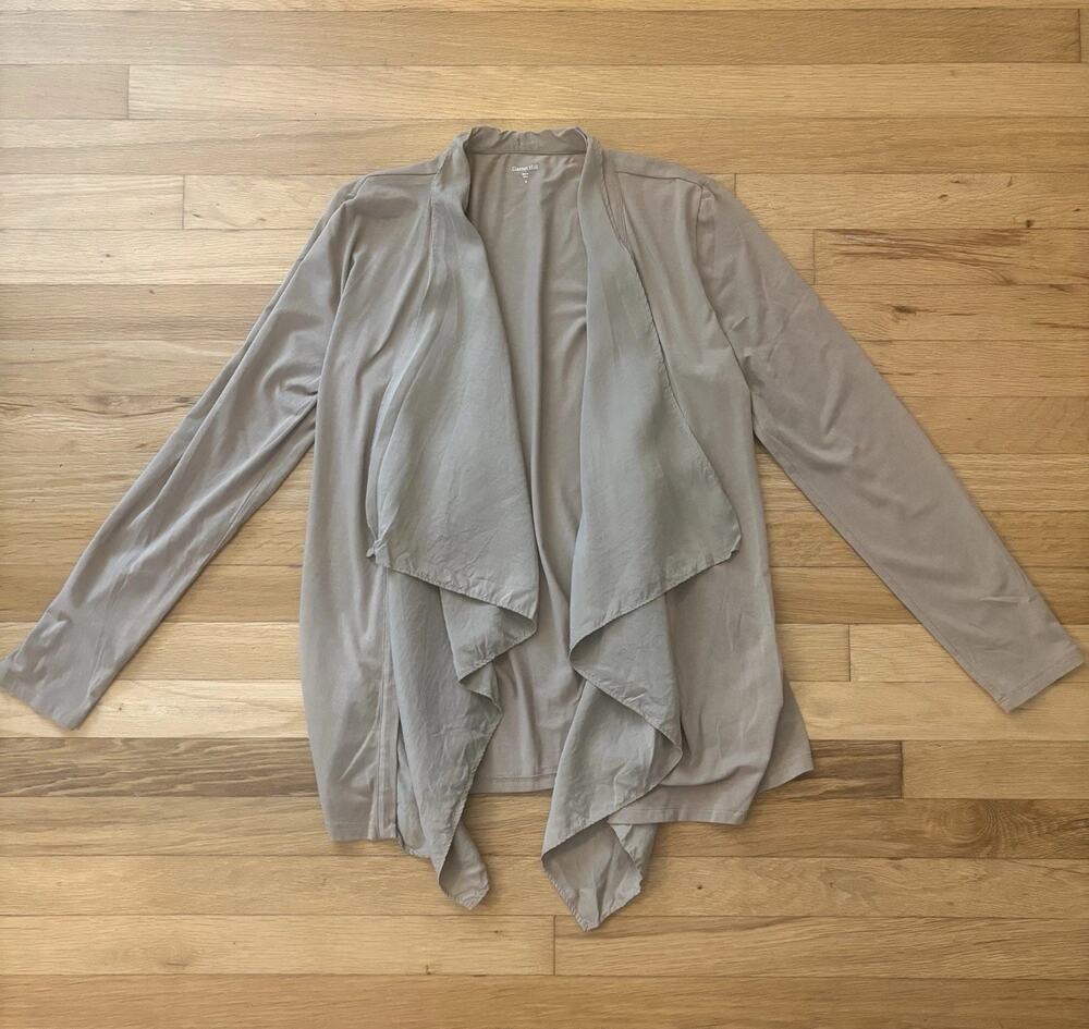Garnett Hill Tan Silk/Cotton Cardigan And Long Sleeve Top Set Size Small